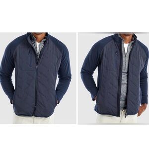 Johnnie-O Mens Mario Mixed Media Jacket Twilight Navy Blue Size M Quilted Fleece